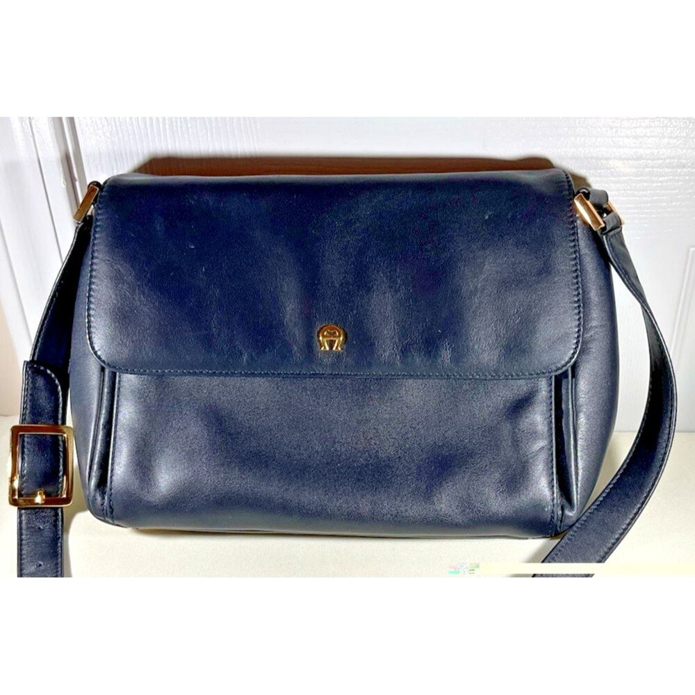 Vintage Etienne Aigner Crossbody Soft Black Leather Bag Multiple Pockets EUC